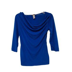 H&M Womens Blue 3/4 Sleeve‎ Draped Neck Top Size S